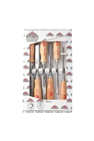 Dernier Modèle Coffret de 6 Ciseaux à Bois Stubai - Largeur 6, 10, 14, 18, 22, 26 mm - Manche en bois