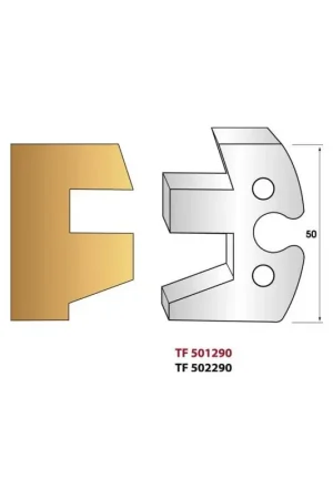 Usine Directe Jeu de 2 fers de toupie hauteur 50mm n°290 - INTERIEUR CHANFREIN 20°
