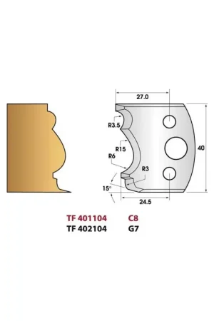 Acheter Direct Jeu de 2 fers de toupie n°104 pour double moulure, hauteur 40 mm
