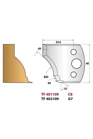 Acheter En Ligne Jeu de 2 fers de toupie n°109 profil pied de table, hauteur 40 mm