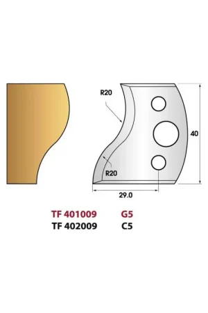Meilleure Vente Jeu de 2 fers de toupie n°009 pour doucine hauteur 40 mm