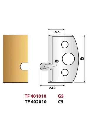 Jeu de 2 fers de toupie n°010 pour rainure à joint hauteur 40 mm Prix Cassé