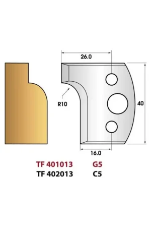 Achat Immédiat Jeu de 2 fers de toupie n°013 pour congé rayon 10mm, hauteur 40 mm