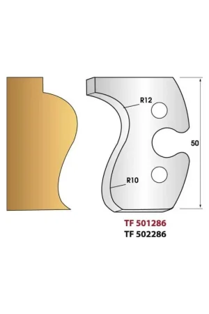 Certifié Jeu de 2 fers de toupie hauteur 50mm n°286 - MAIN COURANTE RAYON 12 MM