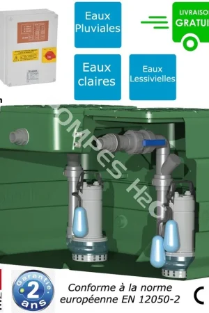 Remise Station de relevage 500L avec 2 pompes à roues ouvertes DN40