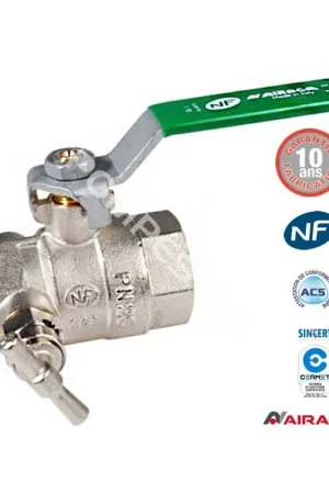 Vanne à sphère laiton F/F avec purge - AIRAGA NF et ACS Bon Plan